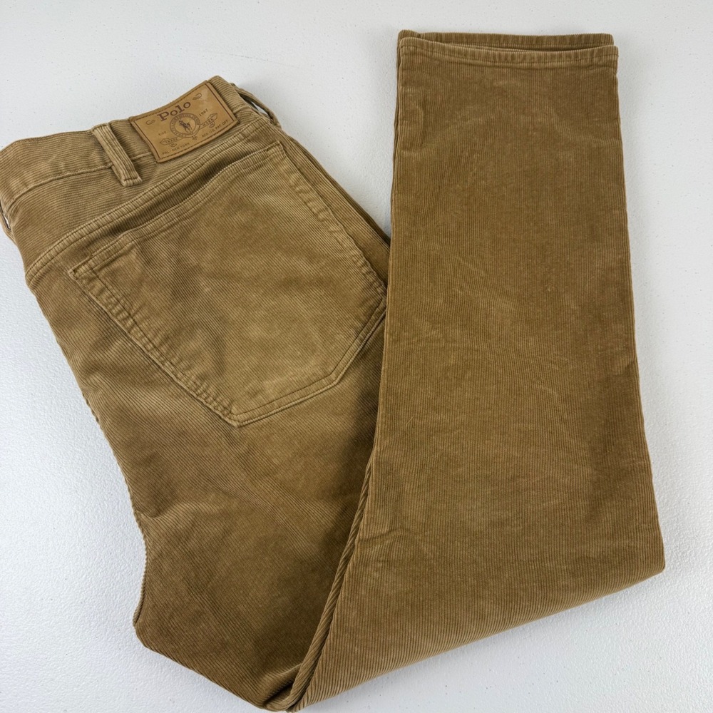 Polo Ralph Lauren Mens Corduroy Pants 38x30 Tan Brown Stretch Straight Leg Pony